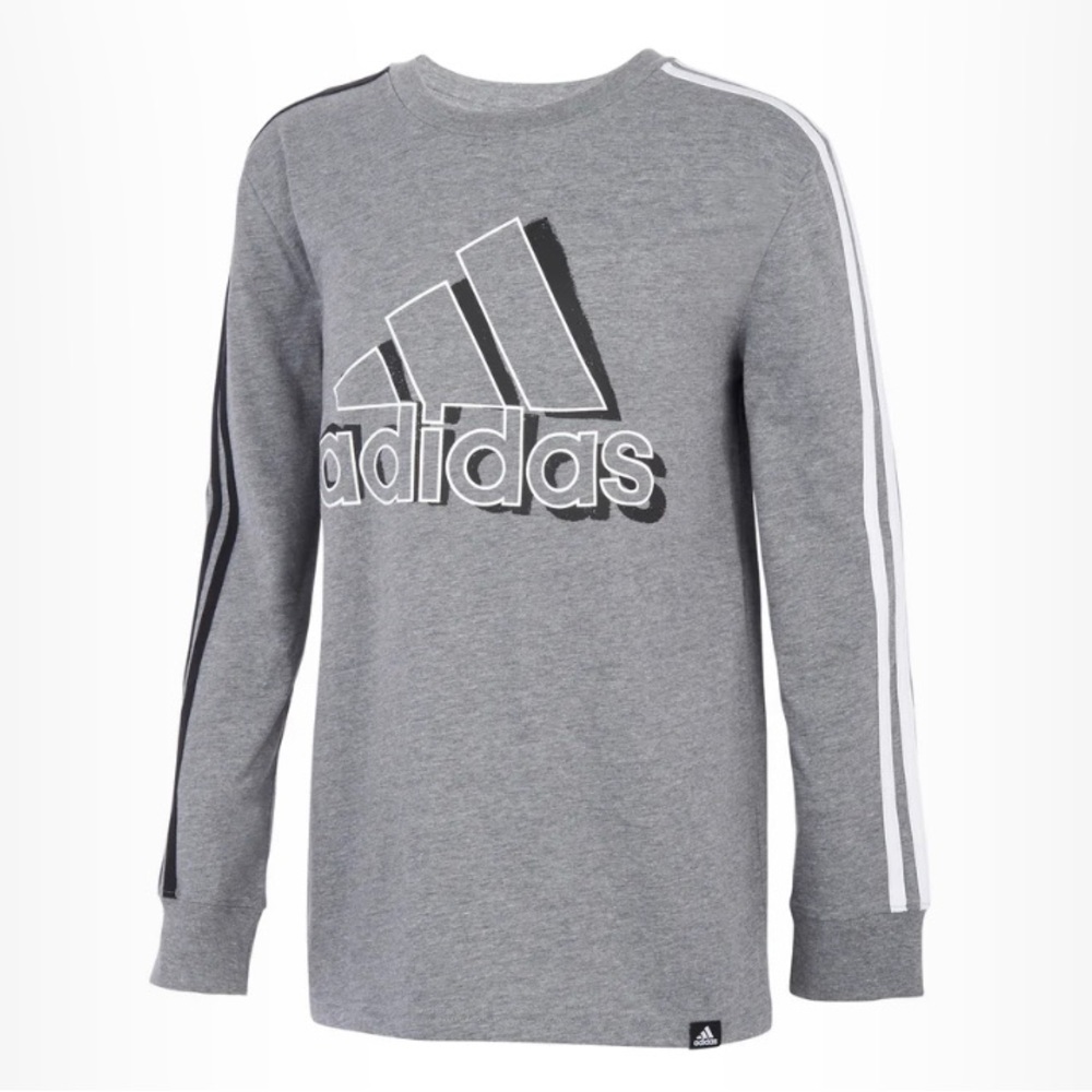 Adidas Three Stripe White and Grey Long Sleeve Tee Size Medium 10/12